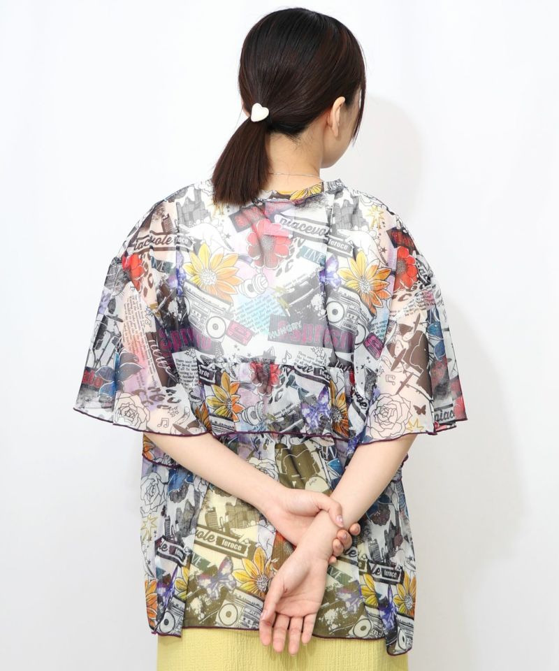 人気の雑貨がズラリ！ 152703：POP総柄チュールシアープルオーバーの通販-ScoLar トップス