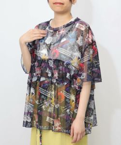 152703：POP総柄チュールシアープルオーバーの通販-ScoLar