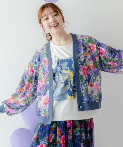 超ポイントアップ祭 152700：花・ヒョウ柄 2柄展開レースカーディガンの通販-ScoLar トップス