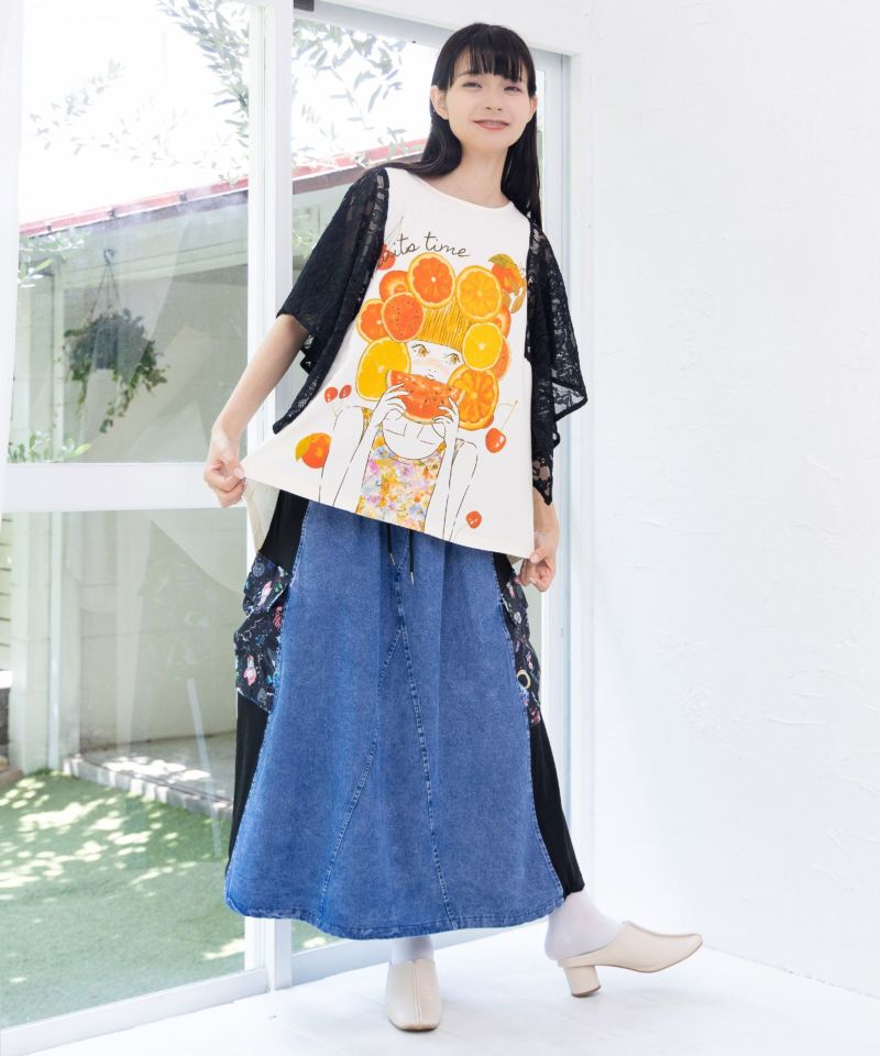 スカラー152714：フルーティな女の子 レース袖切替Tシャツ 152714：フルーティな女の子 レース袖切替Tシャツの通販-ScoLar