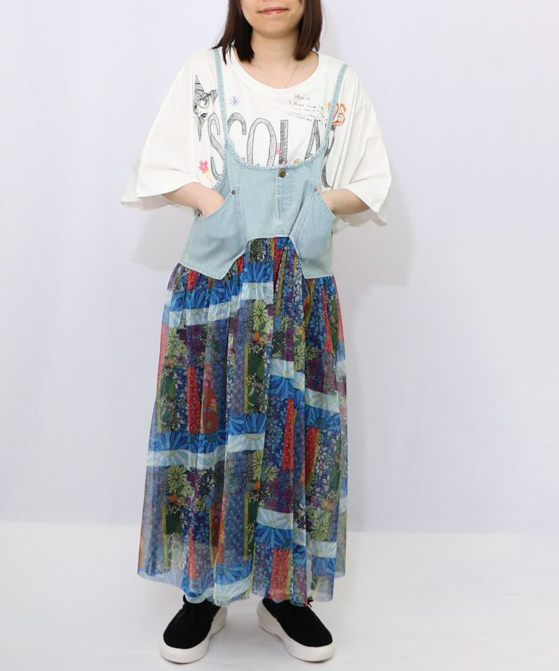 半額 50％OFFの通販 152701：スカラー総柄デニム切替キャミワンピの通販-ScoLar ワンピース