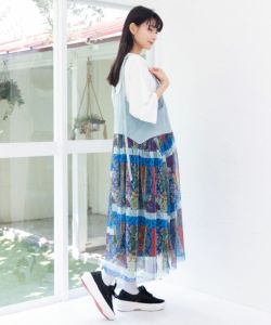 152701：スカラー総柄デニム切替キャミワンピの通販-ScoLar