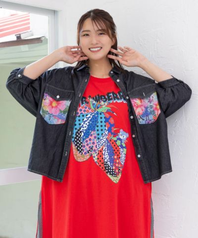 scolar スカラー　152650：花クラゲ柄レース切替シャツ 152650：花クラゲ柄レース切替シャツ（シャツ/ブラウス