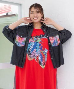 152698：花柄ポケット付 デニムシャツの通販-ScoLar
