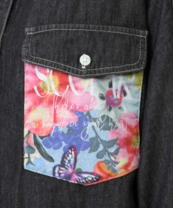 花柄ポケット付 デニムシャツ-11