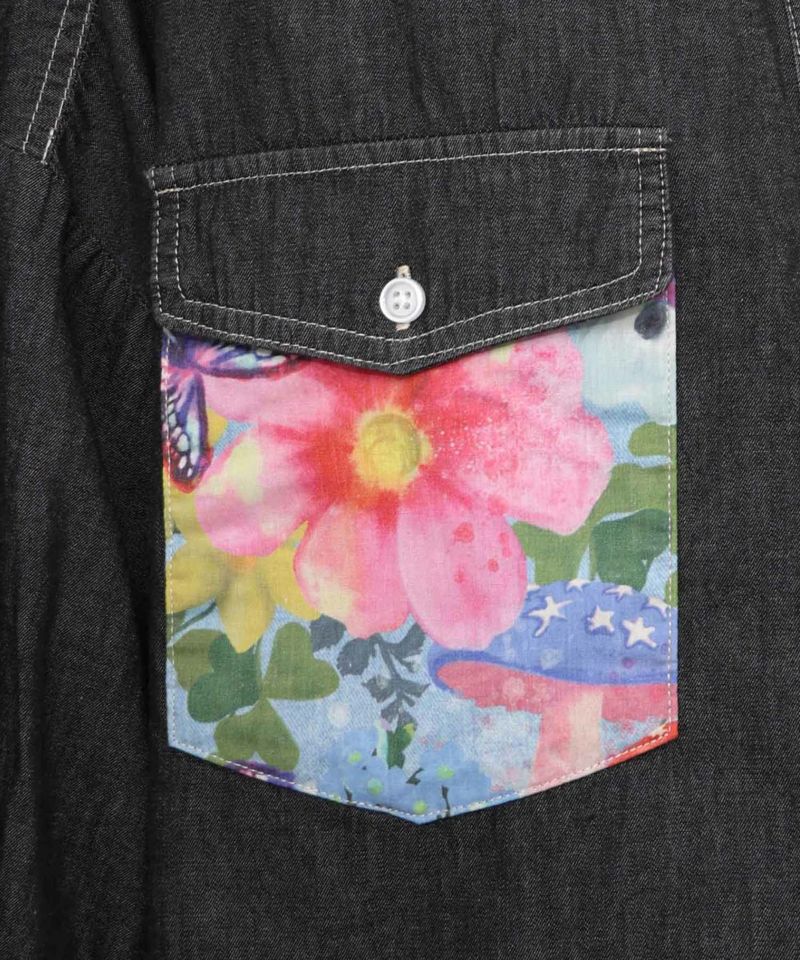 花柄ポケット付 デニムシャツ-26