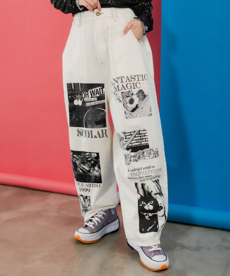 スカラー 152697:ラクガキ・コラージュ柄 2柄展開デニムパンツ 152697:ラクガキ・コラージュ柄 2柄展開デニムパンツの通販-ScoLar
