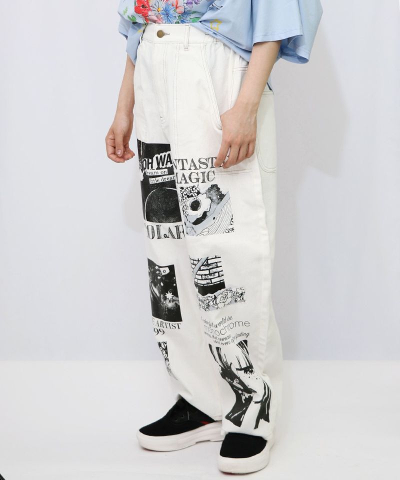 ラクガキ・コラージュ柄 2柄展開デニムパンツ-10