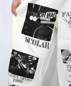 ラクガキ・コラージュ柄 2柄展開デニムパンツ-12