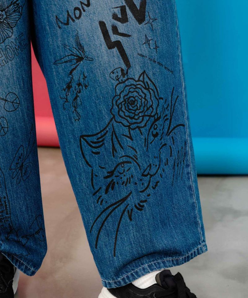 ラクガキ・コラージュ柄 2柄展開デニムパンツ-24