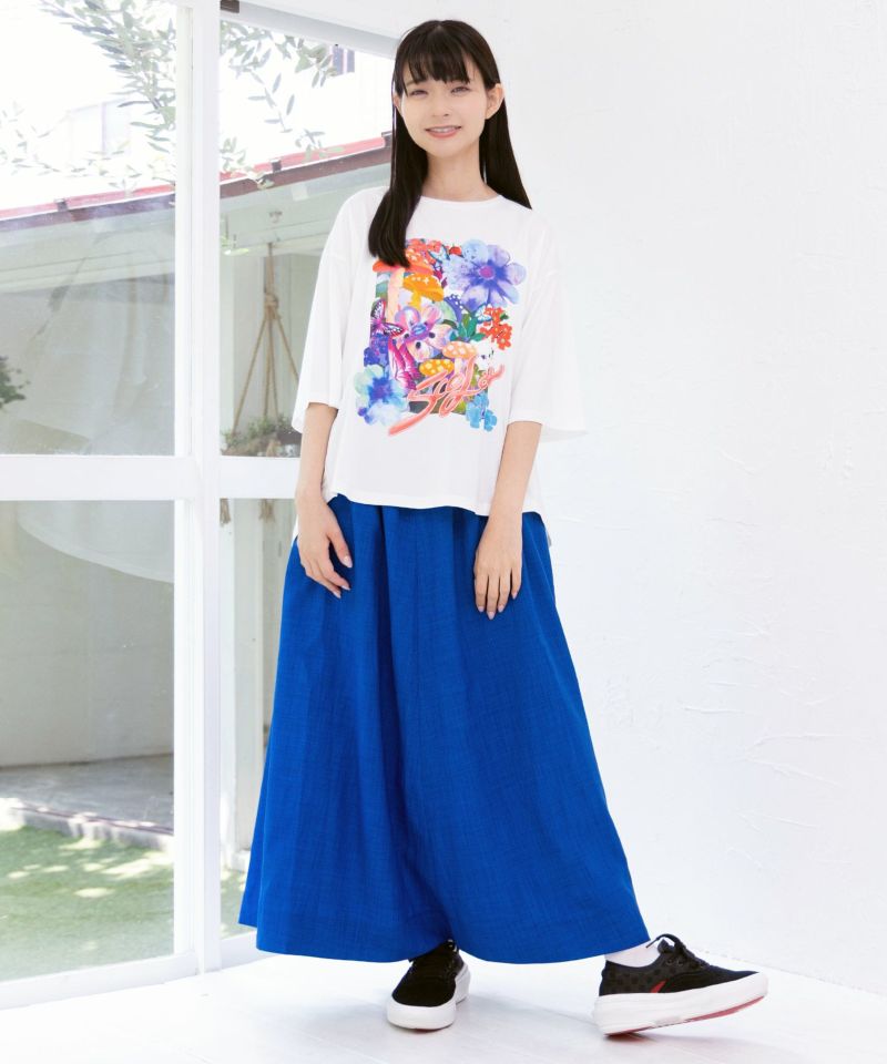 ネコ花キノコ柄 接触冷感Tシャツ-2