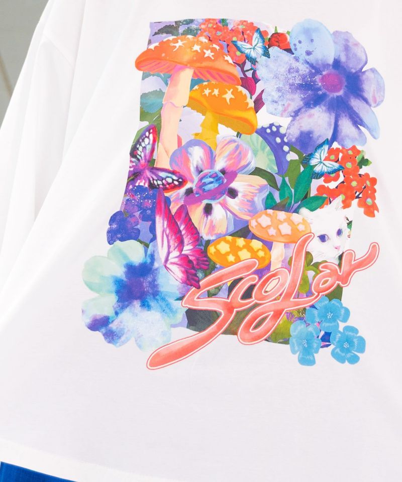 ネコ花キノコ柄 接触冷感Tシャツ-6