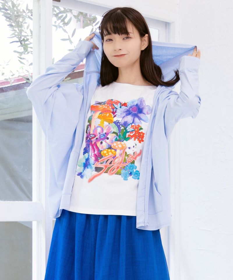 ネコ花キノコ柄 接触冷感Tシャツ-7