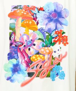 ネコ花キノコ柄 接触冷感Tシャツ-11