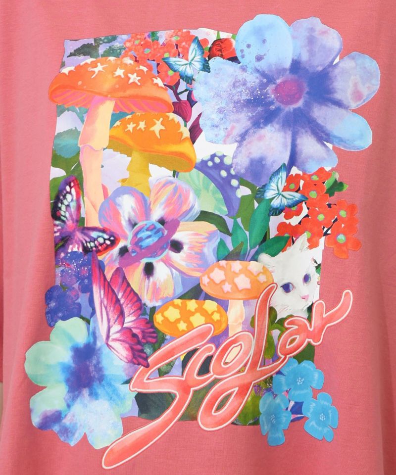 ネコ花キノコ柄 接触冷感Tシャツ-15