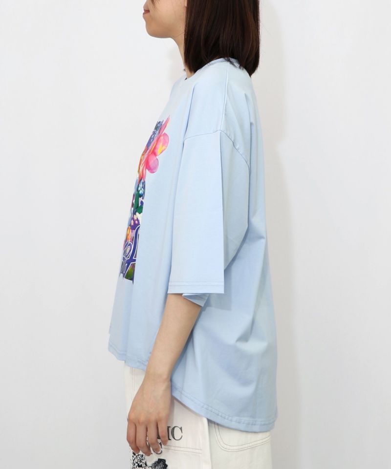 ネコ花キノコ柄 接触冷感Tシャツ-17