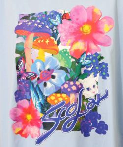 ネコ花キノコ柄 接触冷感Tシャツ-19