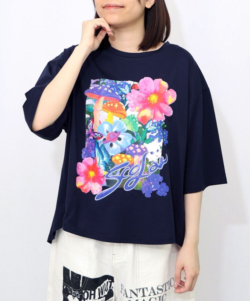 ネコ花キノコ柄 接触冷感Tシャツ-20