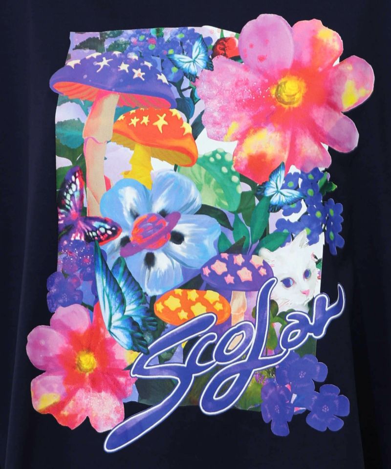 ネコ花キノコ柄 接触冷感Tシャツ-23