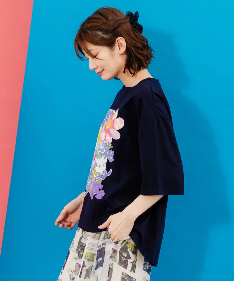 ネコ花キノコ柄 接触冷感Tシャツ-27