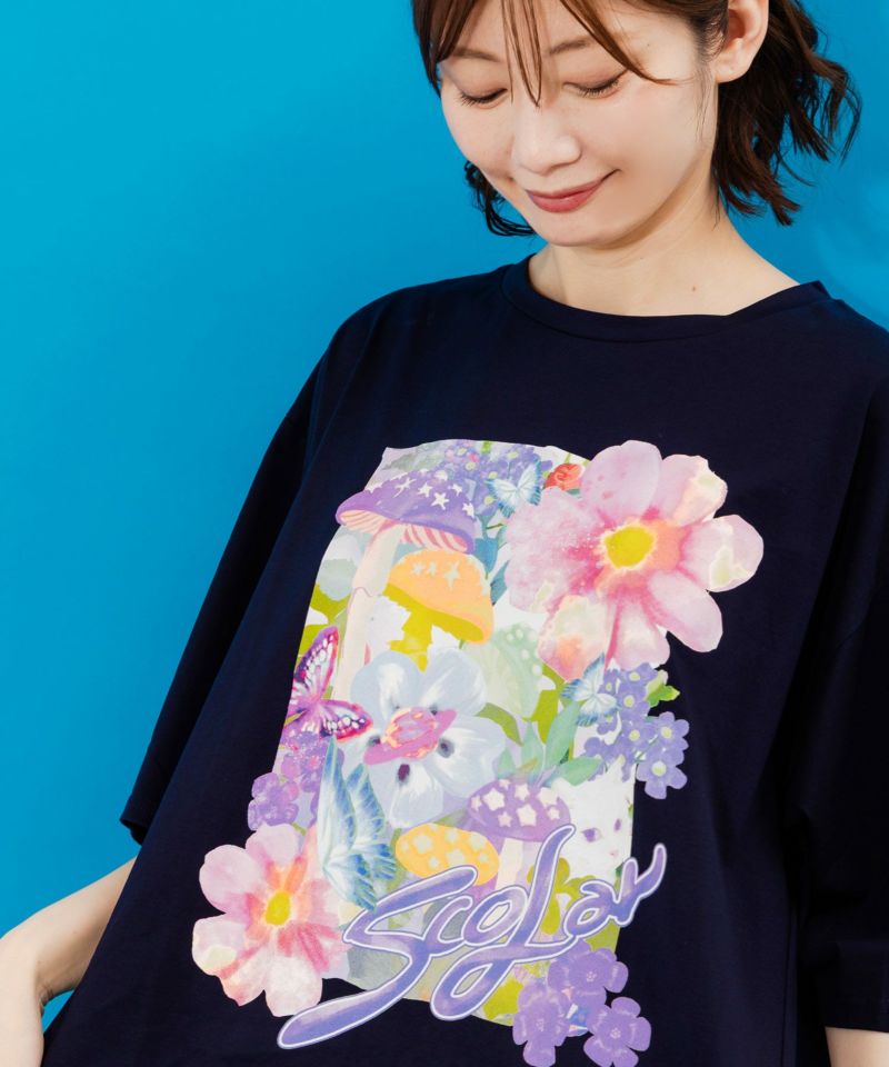 ネコ花キノコ柄 接触冷感Tシャツ-28