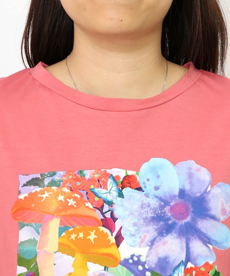 ネコ花キノコ柄 接触冷感Tシャツ-29