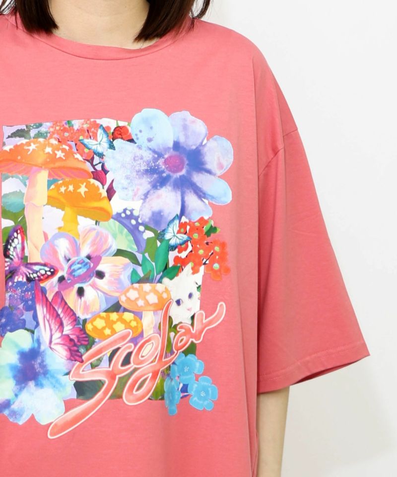 ネコ花キノコ柄 接触冷感Tシャツ-30