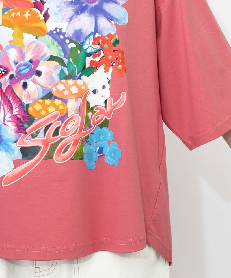 ネコ花キノコ柄 接触冷感Tシャツ-31
