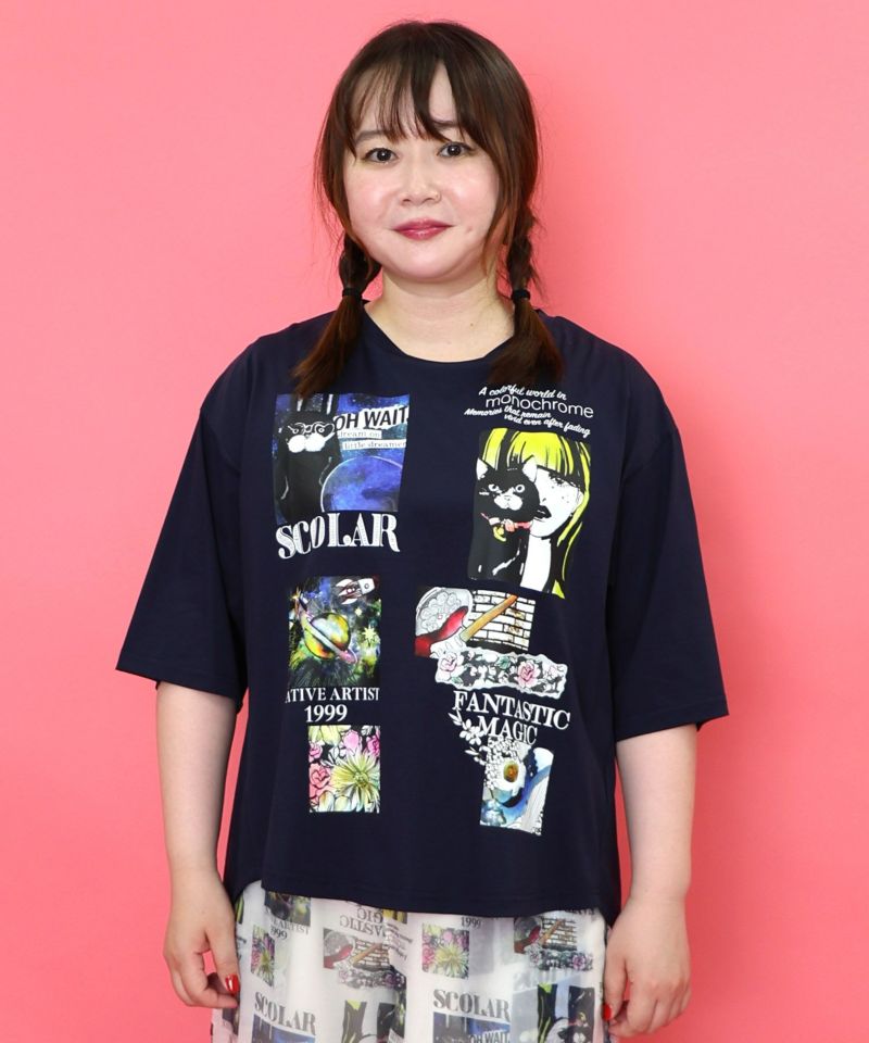 コラージュ柄 接触冷感Tシャツ-1