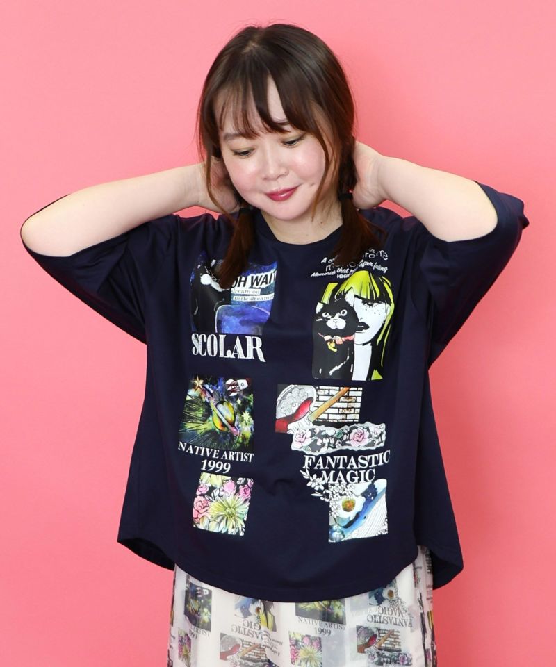 コラージュ柄 接触冷感Tシャツ-2