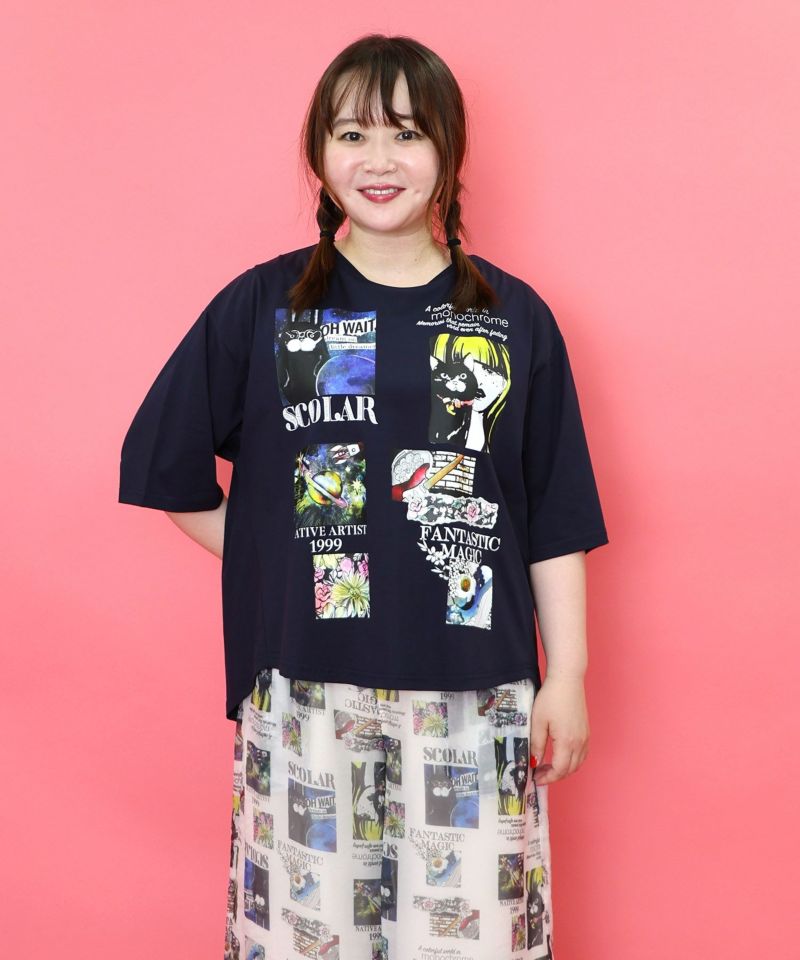 コラージュ柄 接触冷感Tシャツ-3