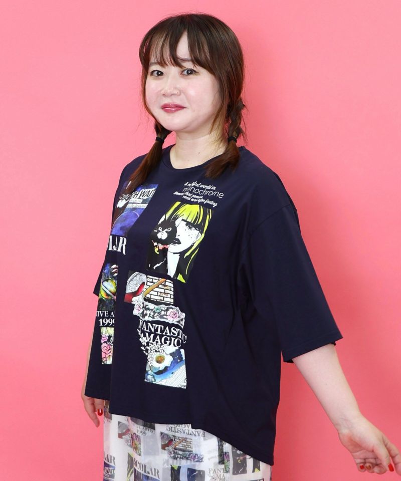コラージュ柄 接触冷感Tシャツ-4