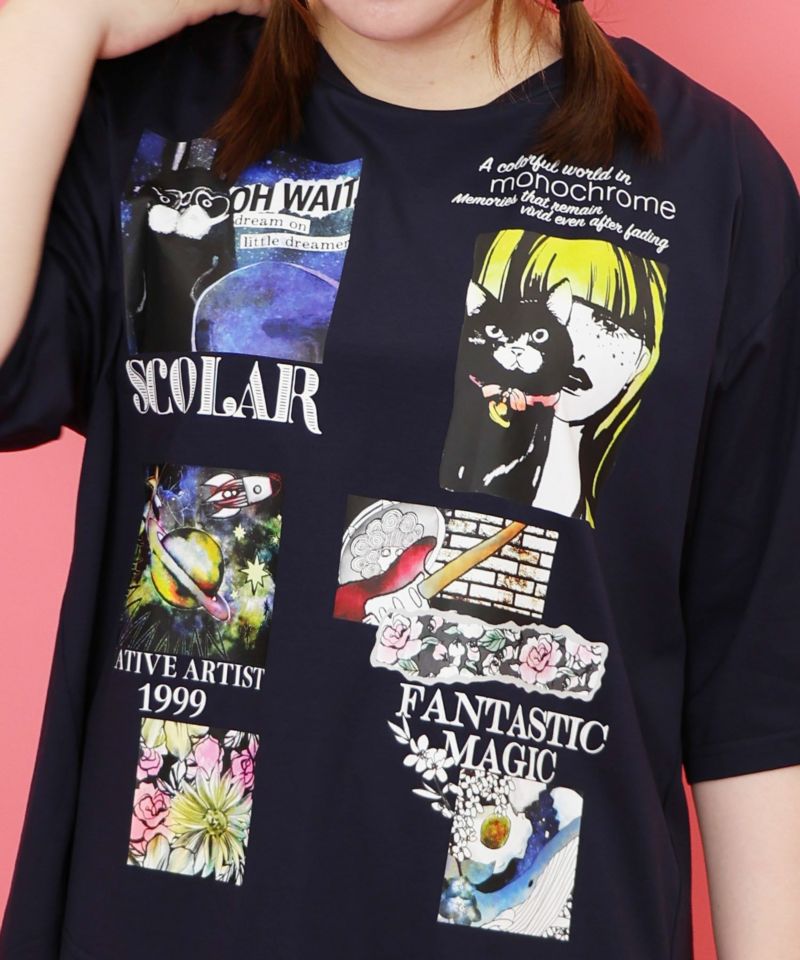 コラージュ柄 接触冷感Tシャツ-6