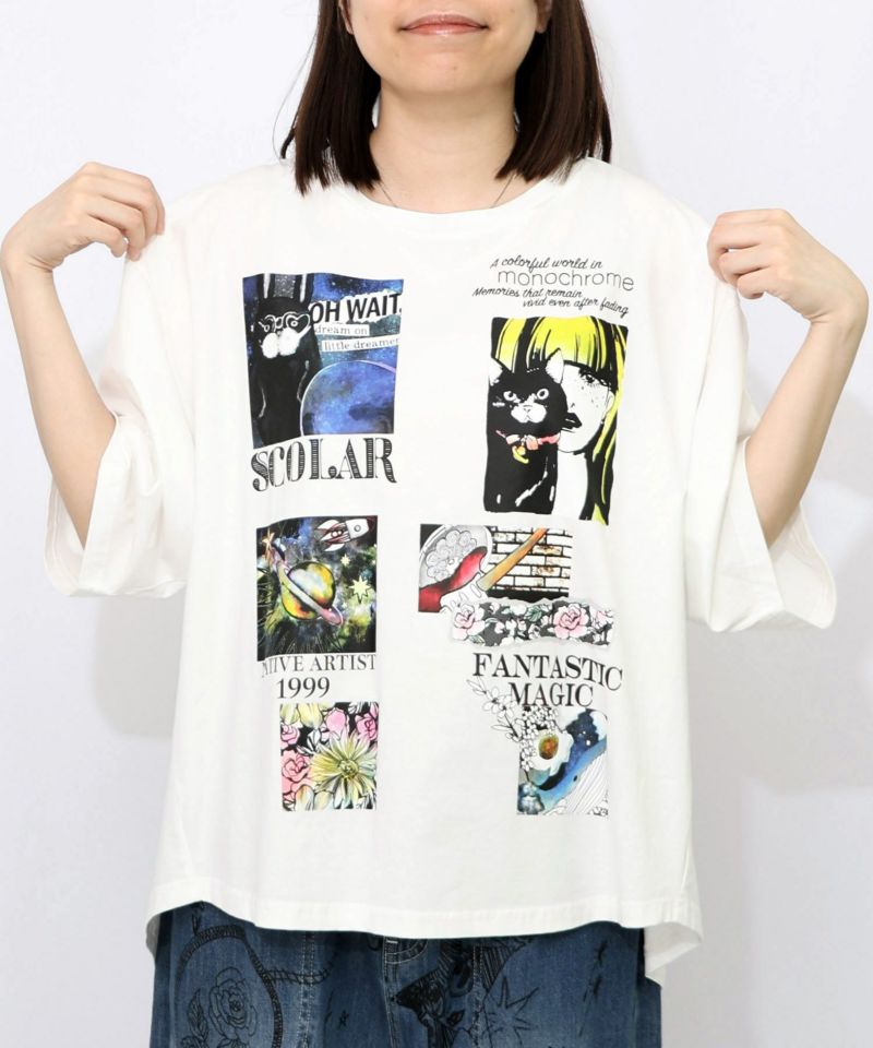 コラージュ柄 接触冷感Tシャツ-7
