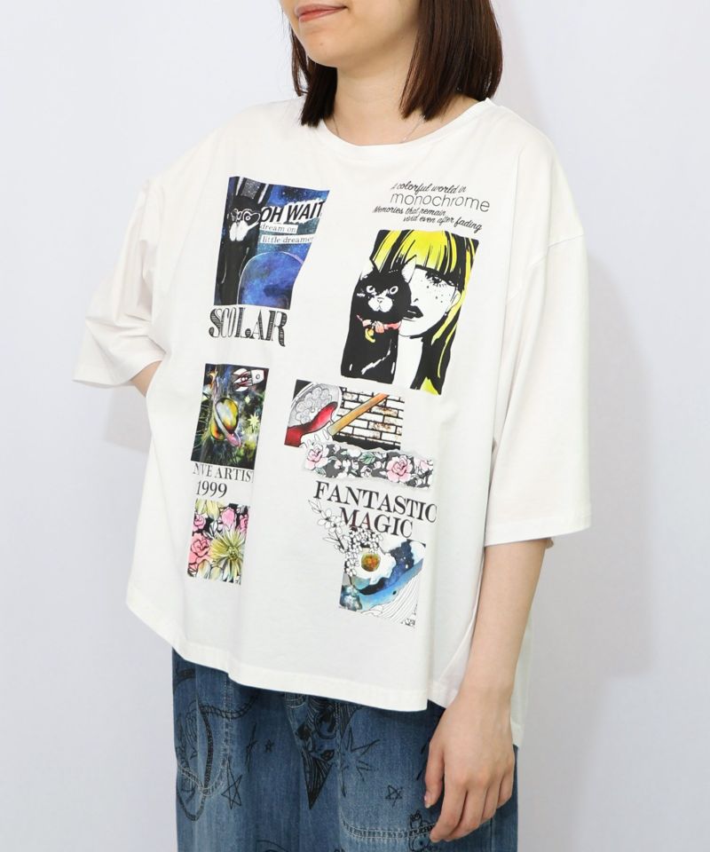 コラージュ柄 接触冷感Tシャツ-8