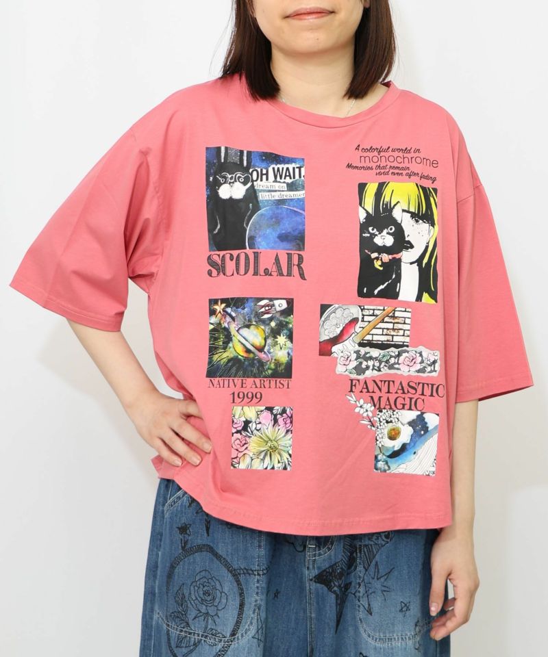 コラージュ柄 接触冷感Tシャツ-11