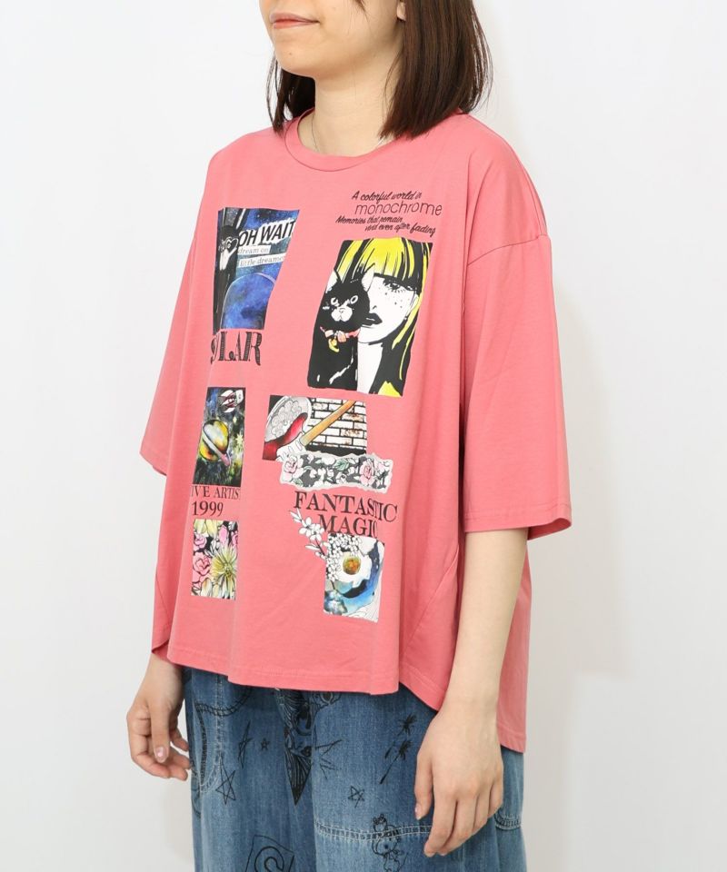 コラージュ柄 接触冷感Tシャツ-12