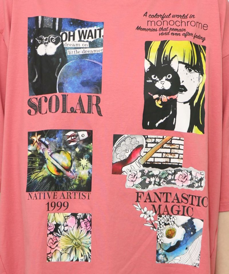コラージュ柄 接触冷感Tシャツ-14