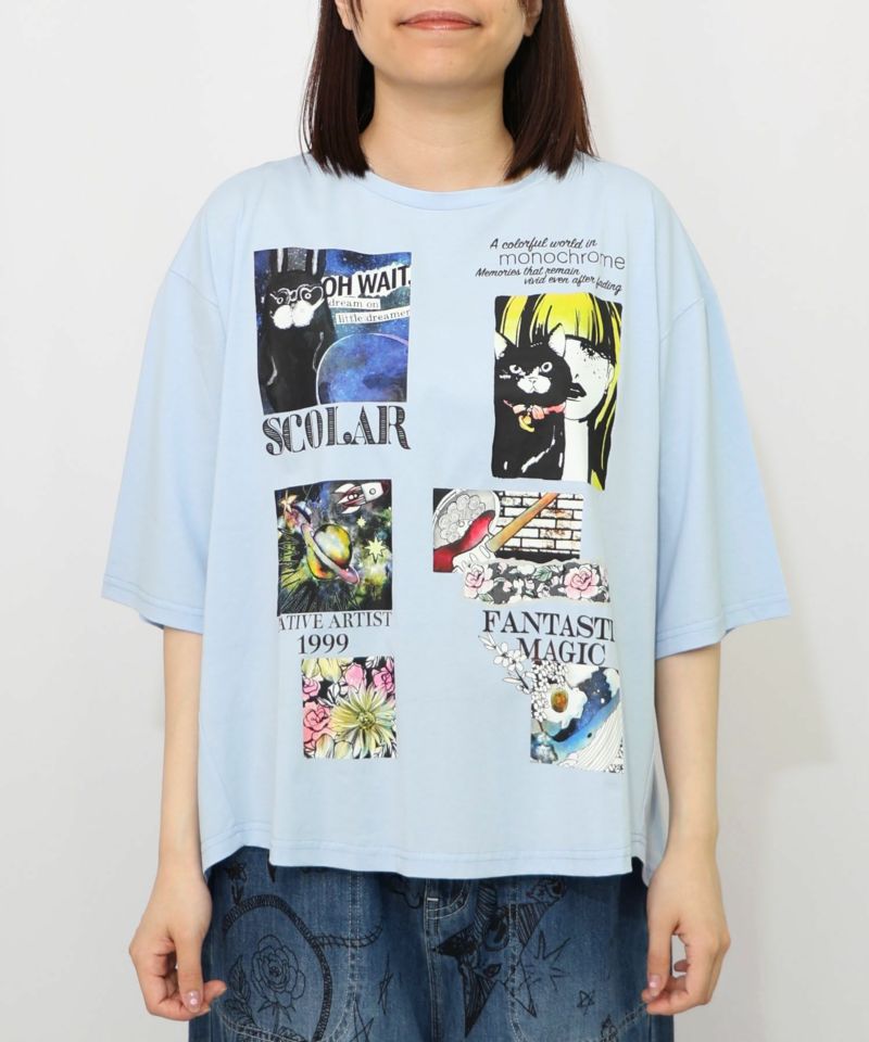 コラージュ柄 接触冷感Tシャツ-15