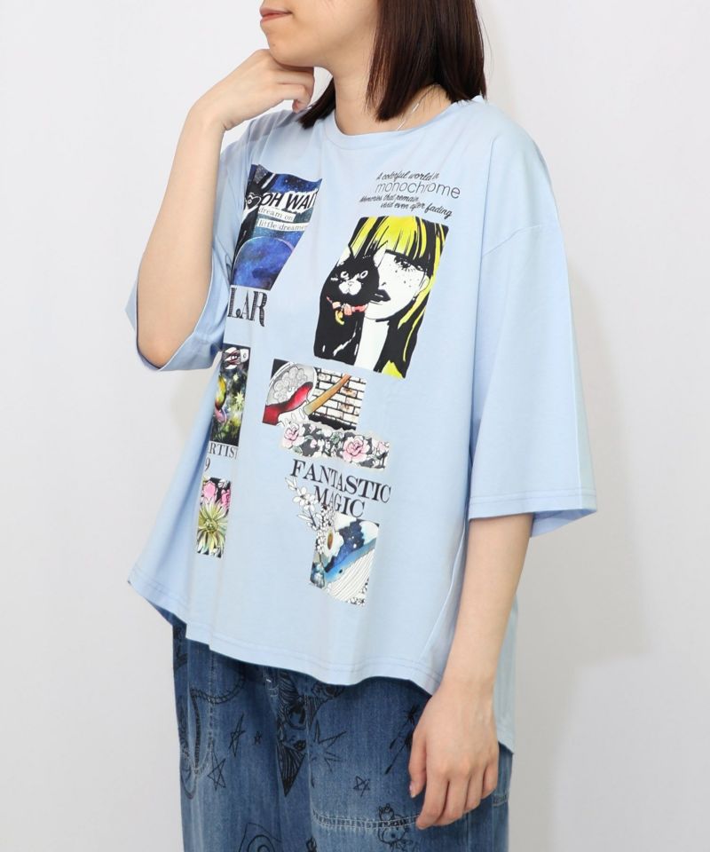 コラージュ柄 接触冷感Tシャツ-16