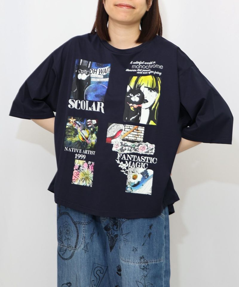 コラージュ柄 接触冷感Tシャツ-19
