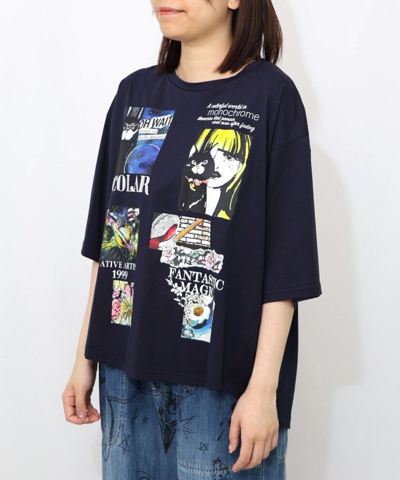コラージュ柄 接触冷感Tシャツ-20