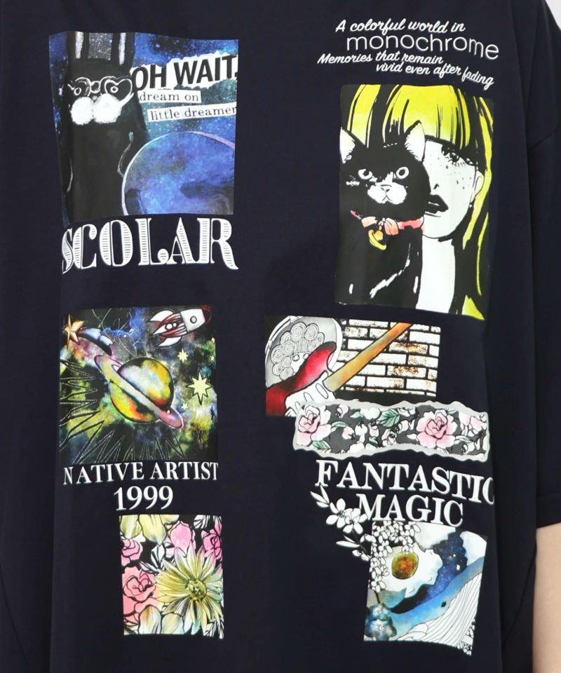 コラージュ柄 接触冷感Tシャツ-22