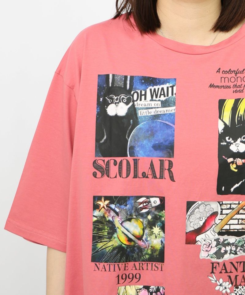 コラージュ柄 接触冷感Tシャツ-24