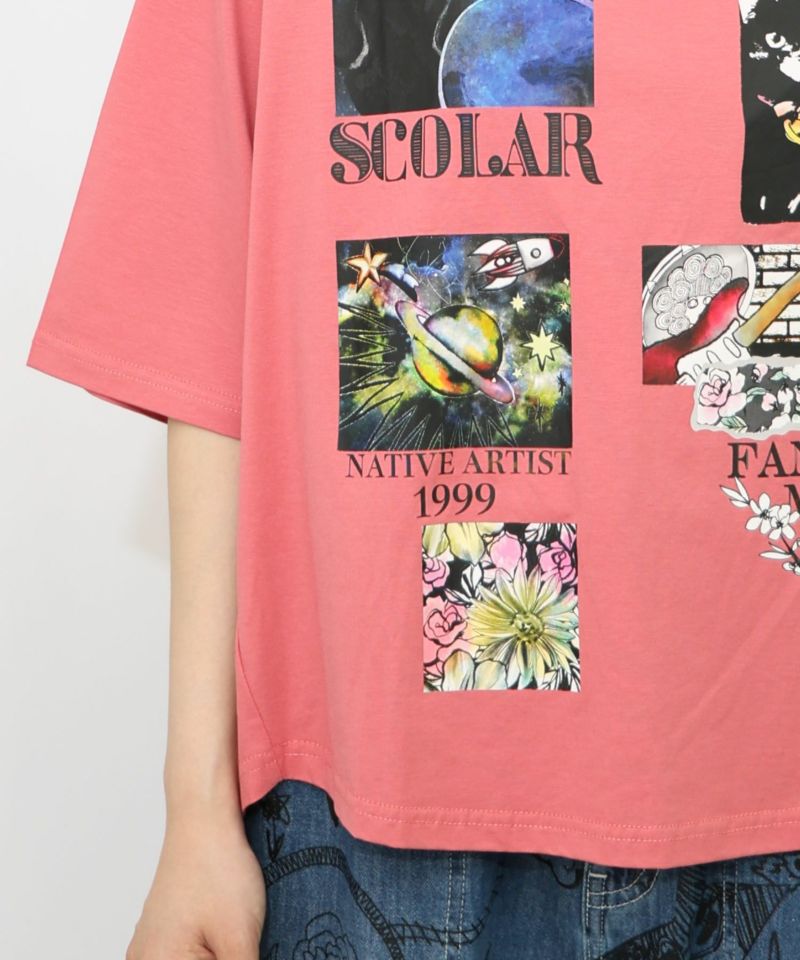 コラージュ柄 接触冷感Tシャツ-25