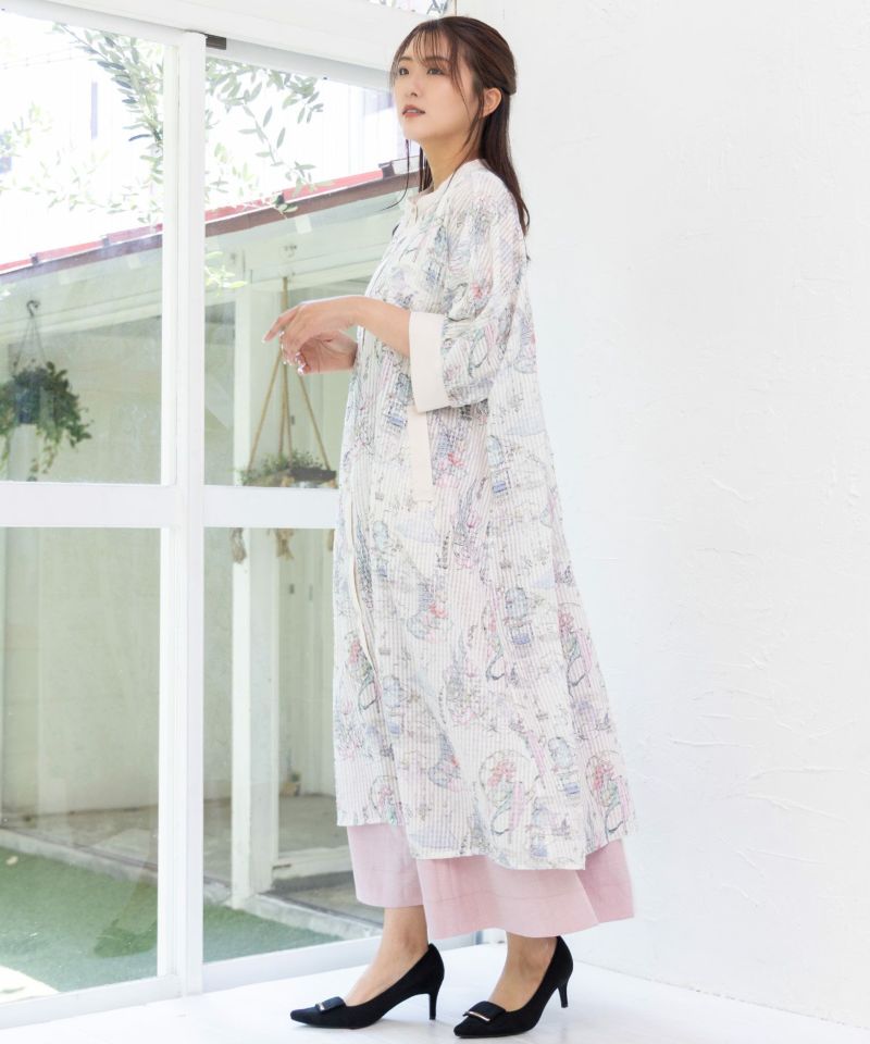 イズスカラー　552252：マーメイドのお部屋柄 総柄前開きワンピース 552252：マーメイドのお部屋柄 総柄前開きワンピースの通販-ScoLar