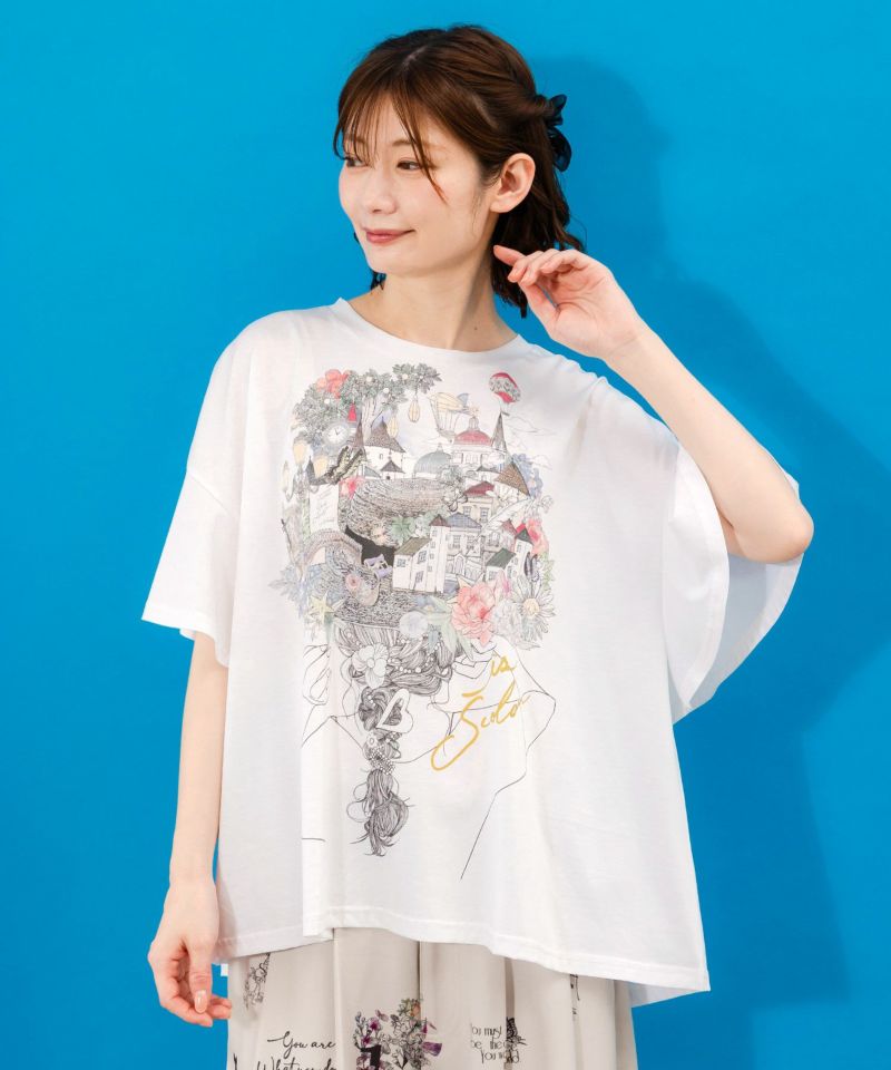 ベネツィア帽子柄フレアTシャツ-1