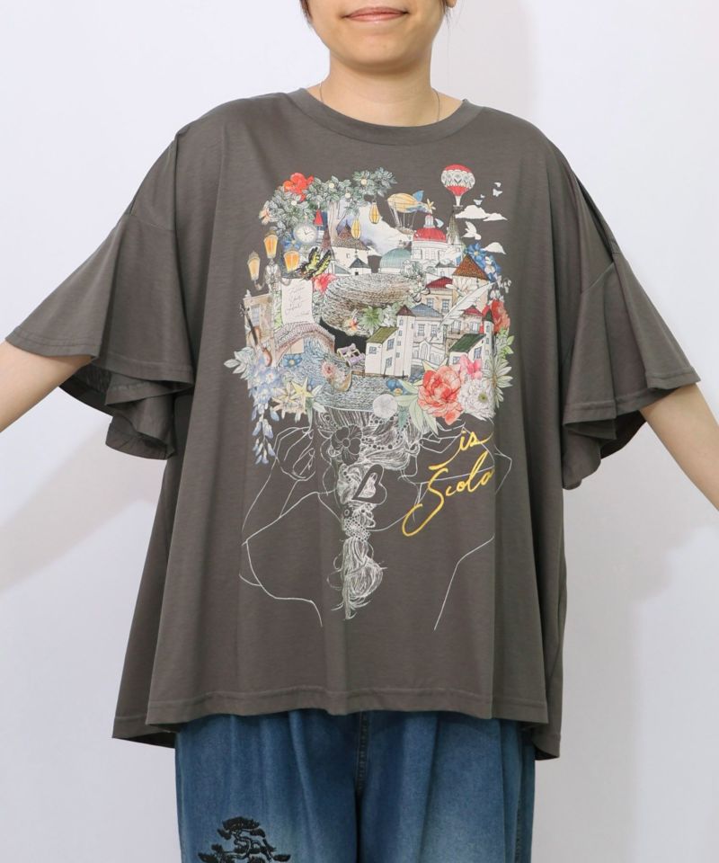 ベネツィア帽子柄フレアTシャツ-11