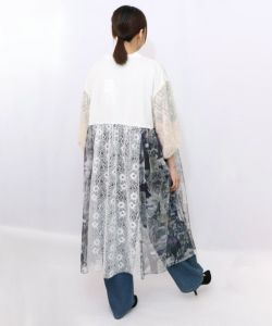 イズスカラー 天体コラージュ柄 切替前開きワンピース iS ScoLar ワンピース 552245：天体コラージュ柄 切替前開き