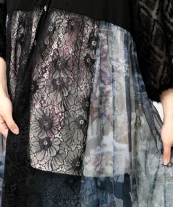 天体コラージュ柄 切替前開きワンピース-17